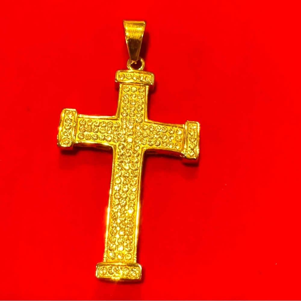 Stainless Steel Cross Pendant with cubic zirconia stones